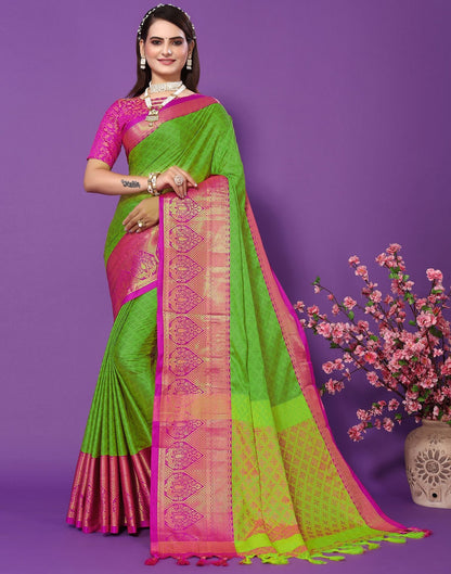 Parrot Green Cotton Saree | Sudathi
