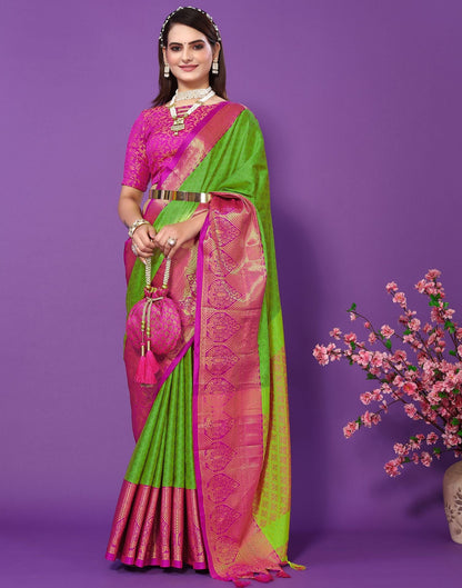 Parrot Green Cotton Saree | Sudathi