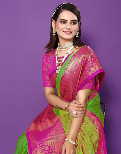 Parrot Green Cotton Saree | Sudathi