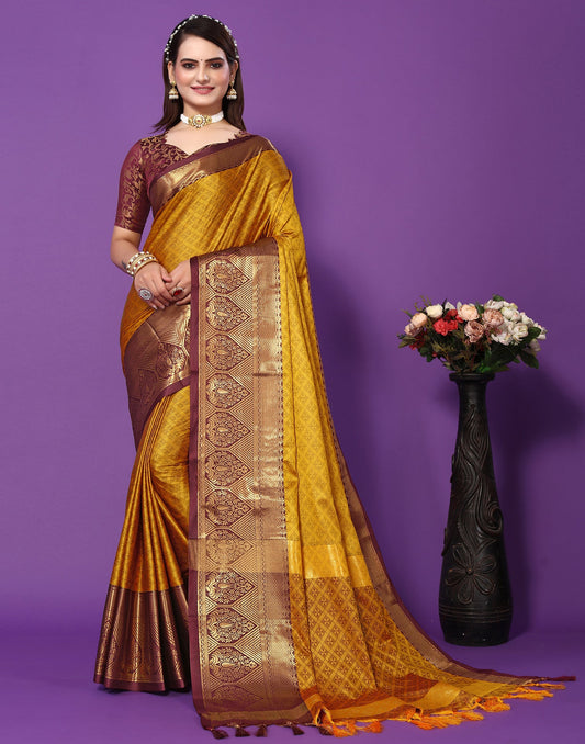 Turmeric Yellow Silk Weaving Saree