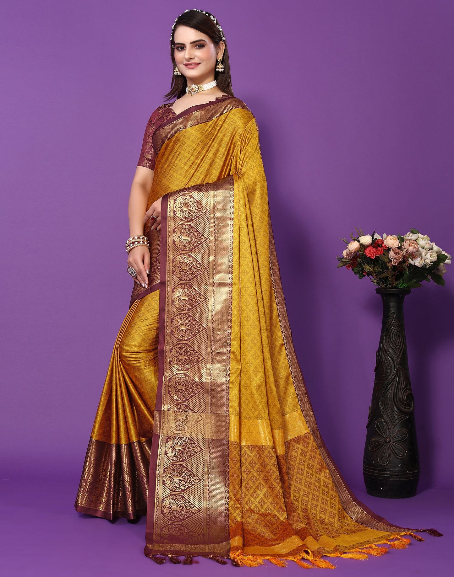 Turmeric Yellow Silk Weaving Saree