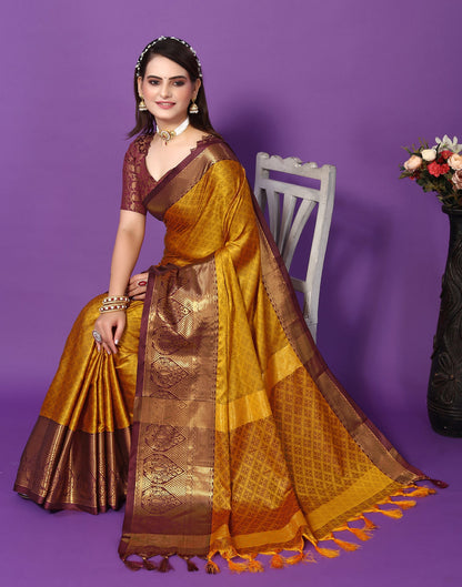 Turmeric Yellow Silk Weaving Saree