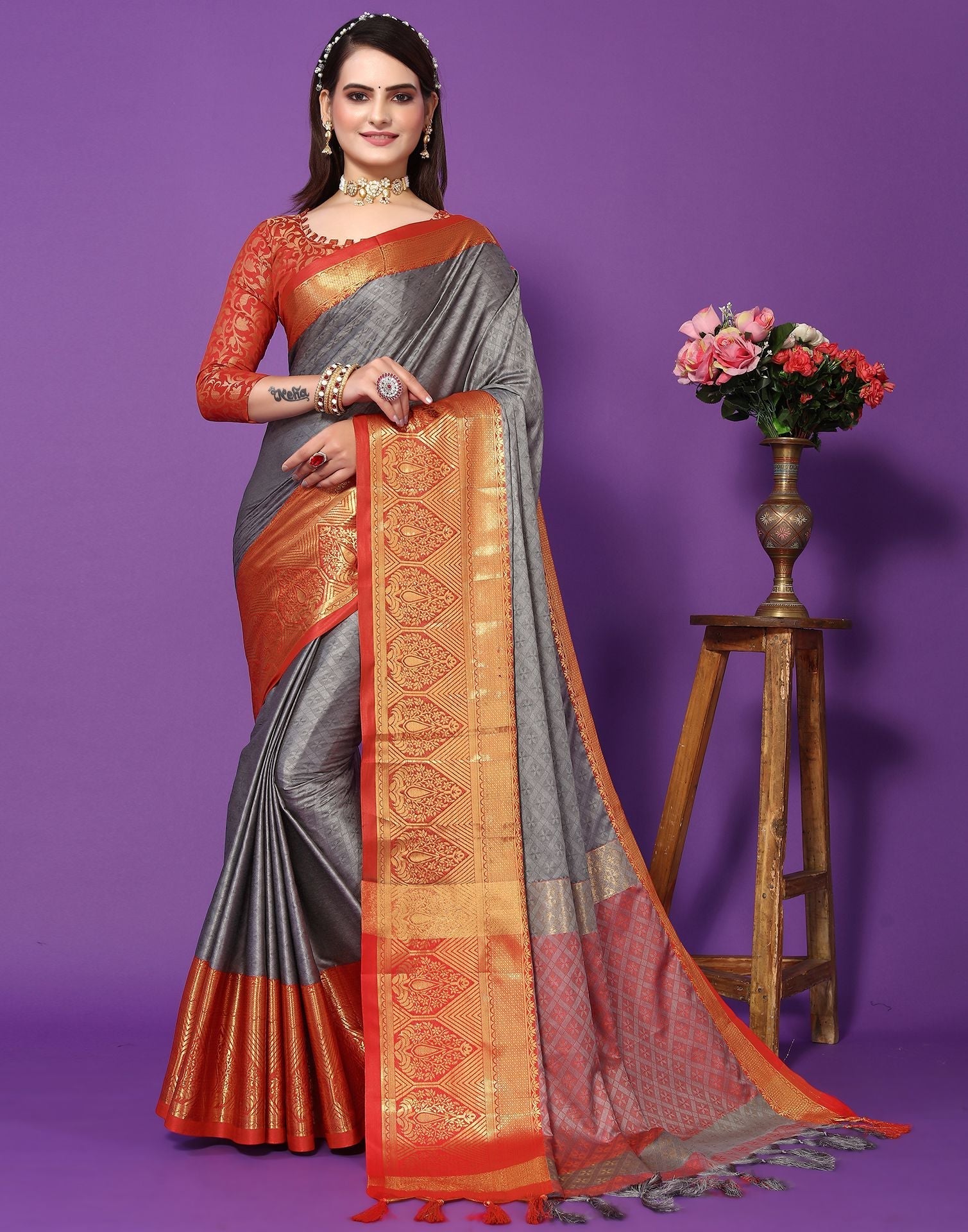 Grey Cotton Saree | Sudathi