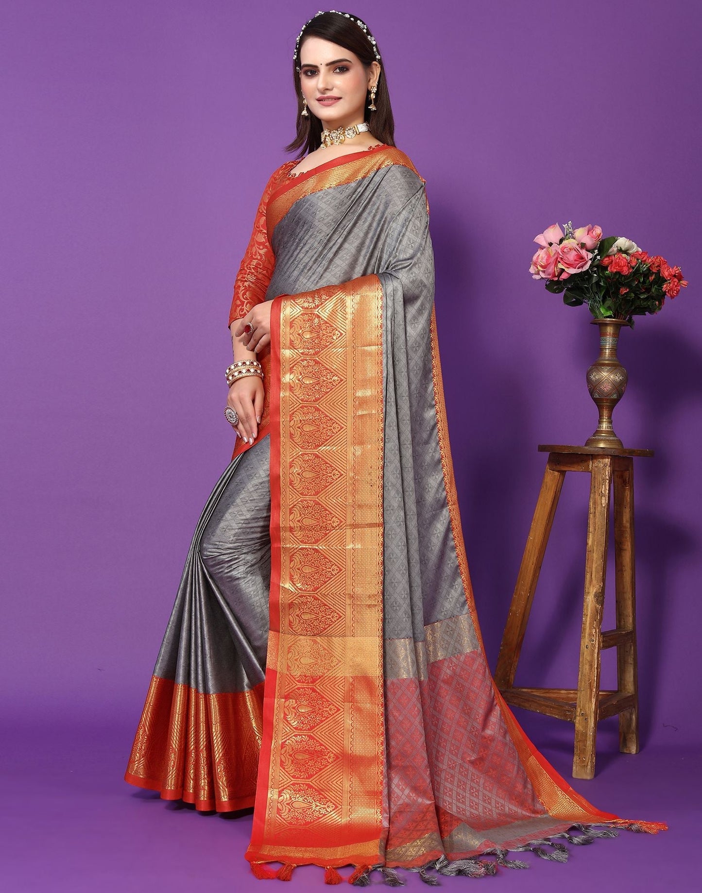 Grey Cotton Saree | Sudathi