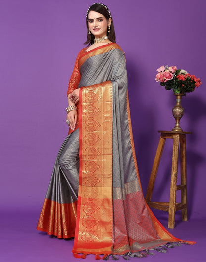 Grey Cotton Saree | Sudathi
