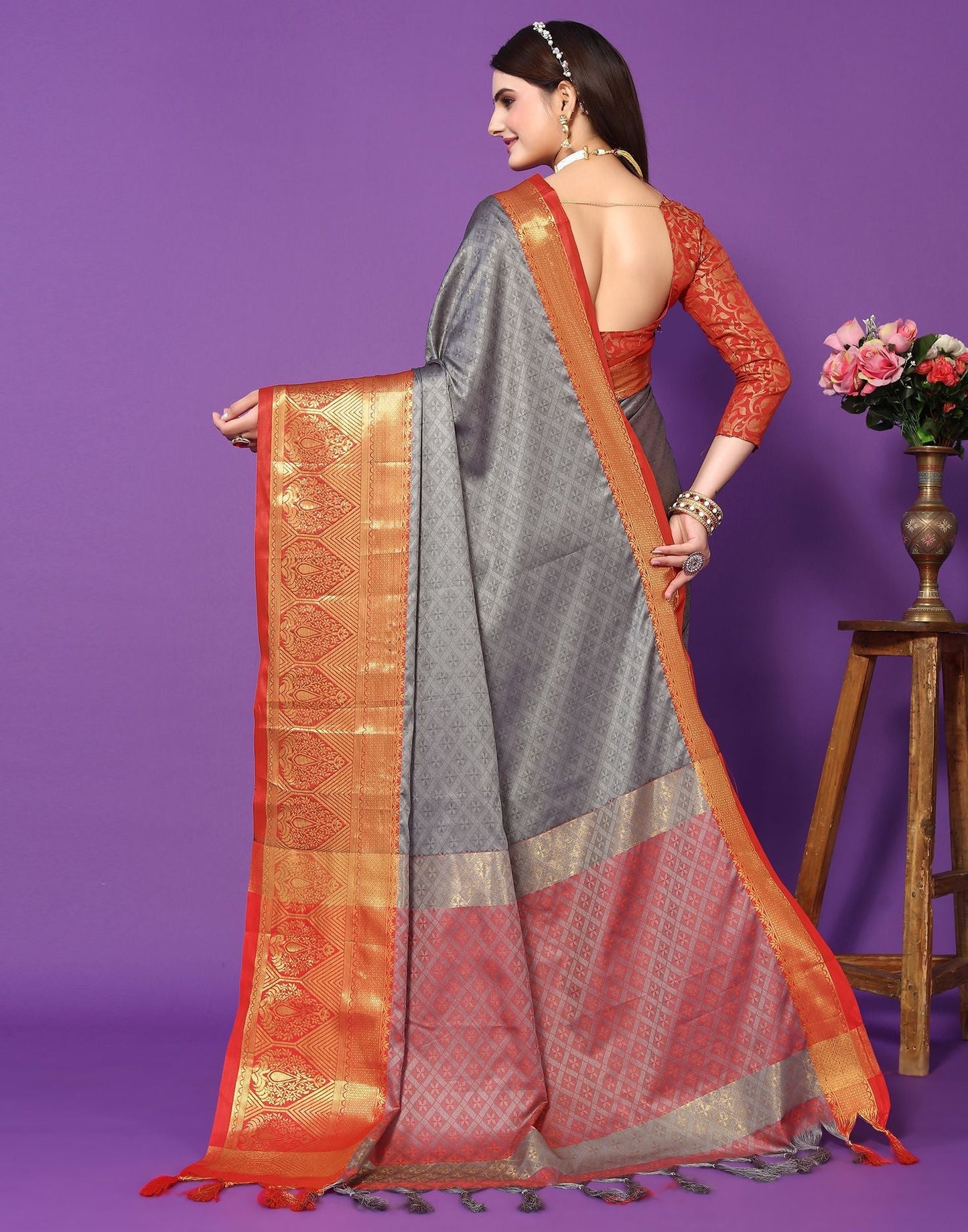 Grey Cotton Saree | Sudathi
