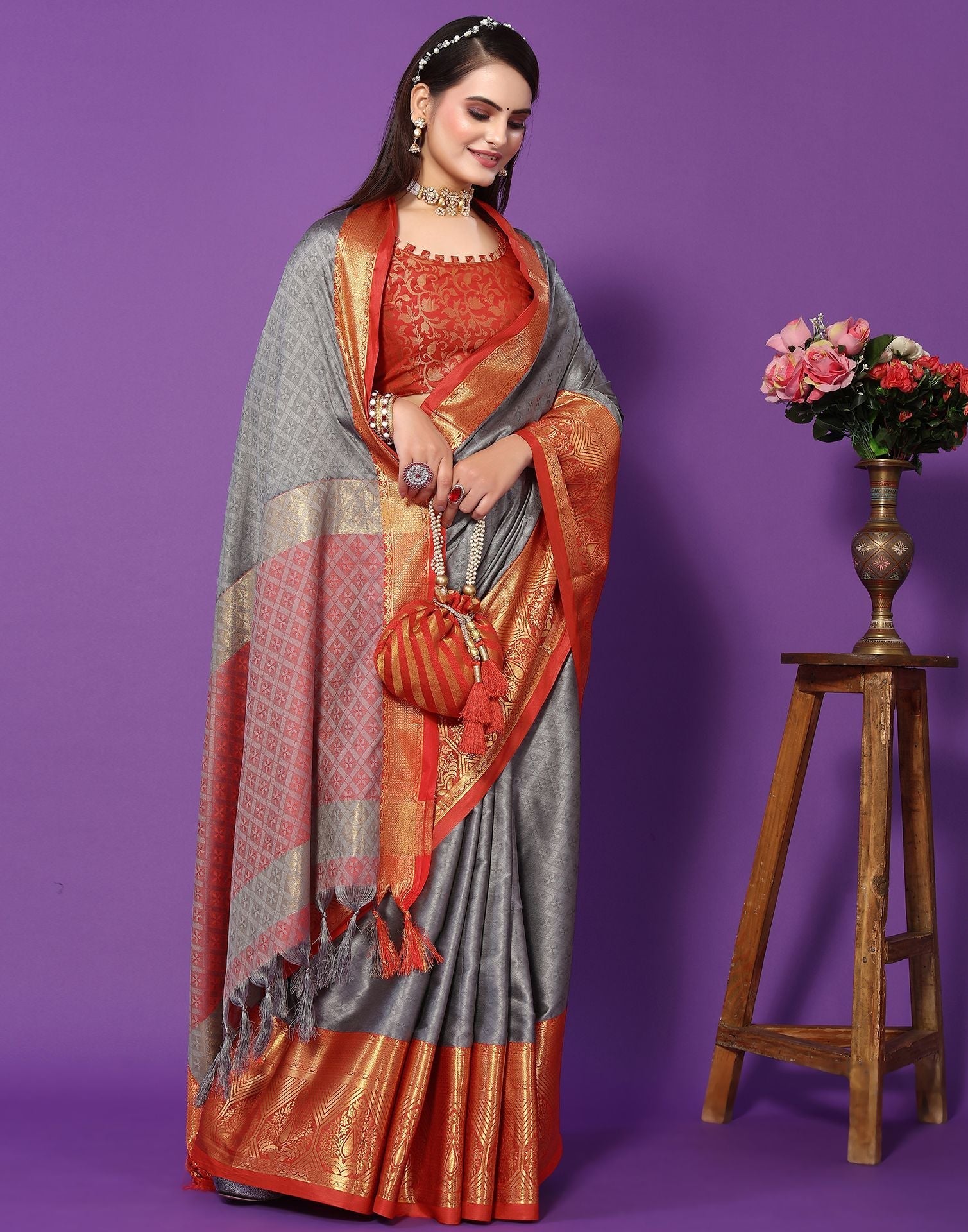 Grey Cotton Saree | Sudathi