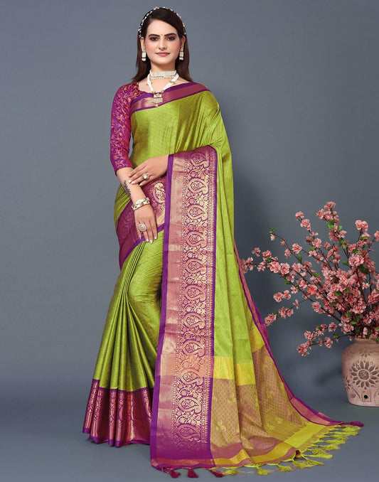 Parrot Green Cotton Saree | Sudathi