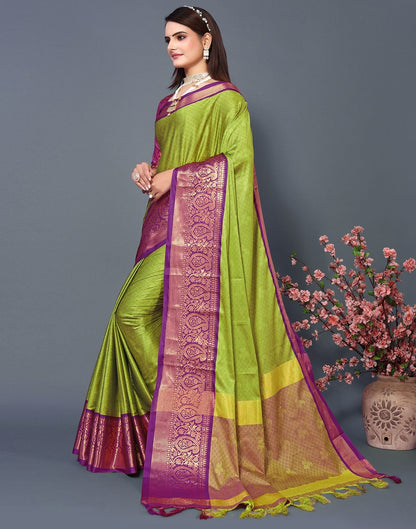 Parrot Green Cotton Saree | Sudathi