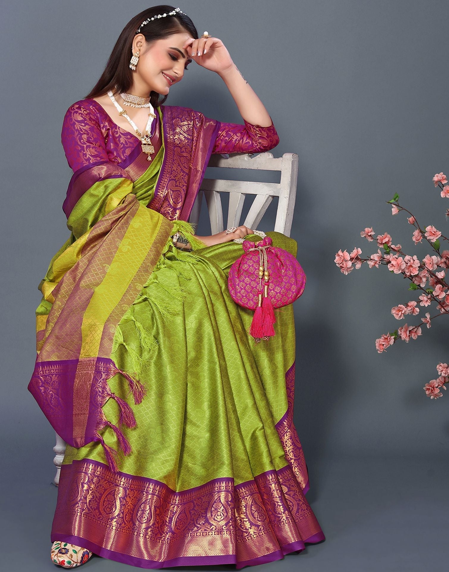 Parrot Green Cotton Saree | Sudathi