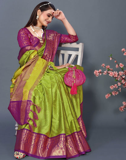 Parrot Green Cotton Saree | Sudathi