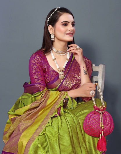 Parrot Green Cotton Saree | Sudathi