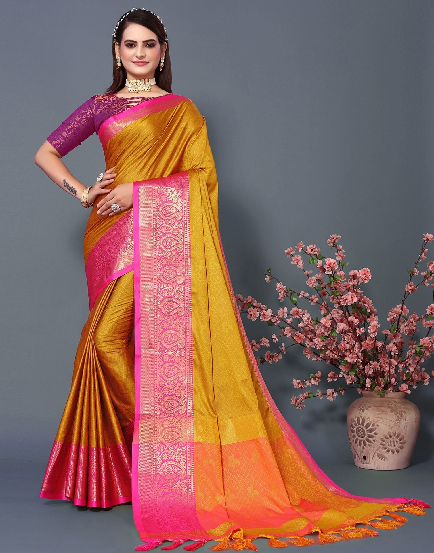 Mustard Cotton Saree | Sudathi