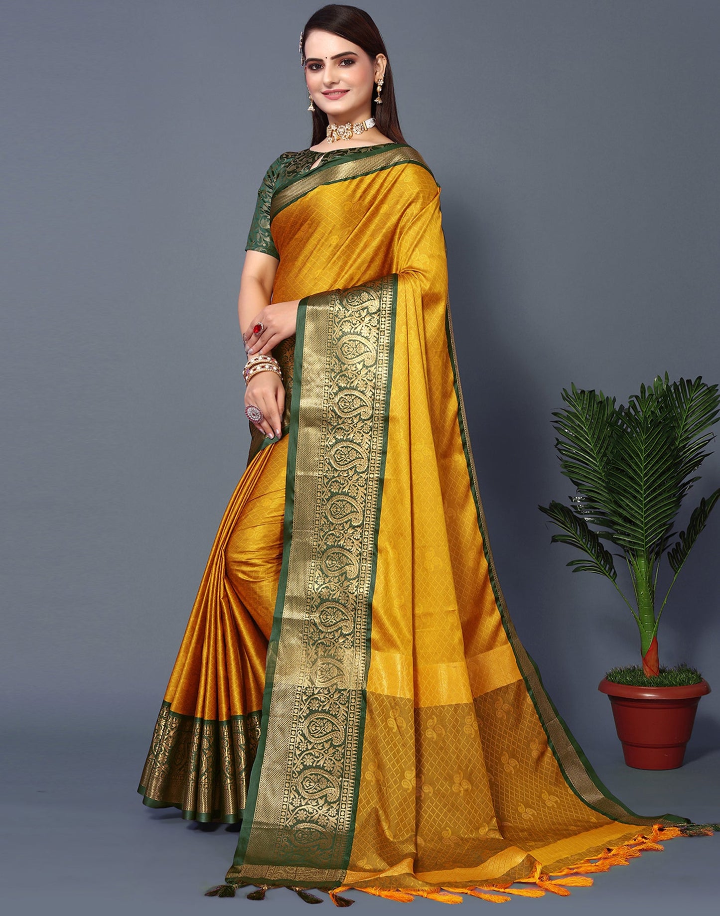 Mustard Yellow Silk Weaving Saree