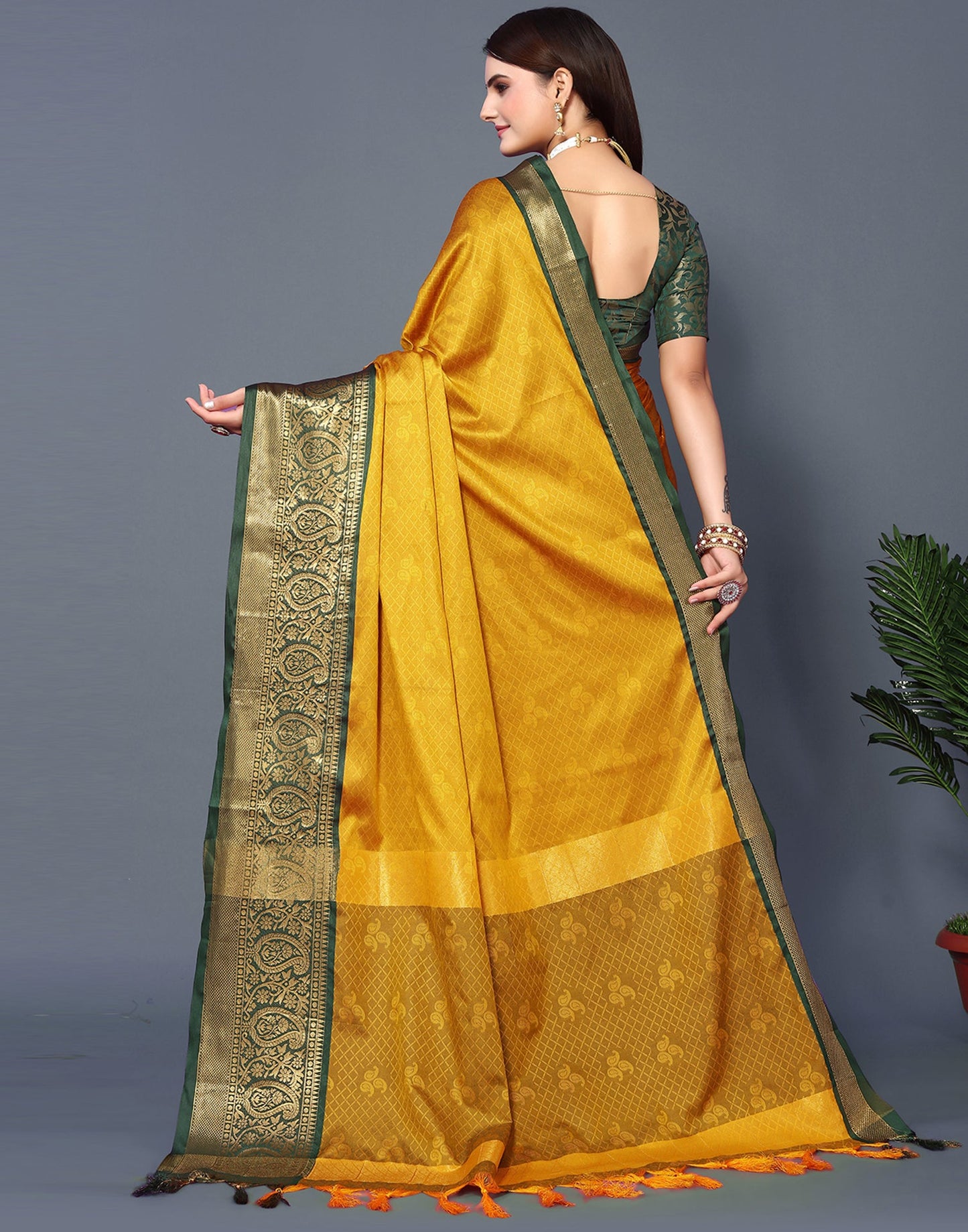 Mustard Yellow Silk Weaving Saree