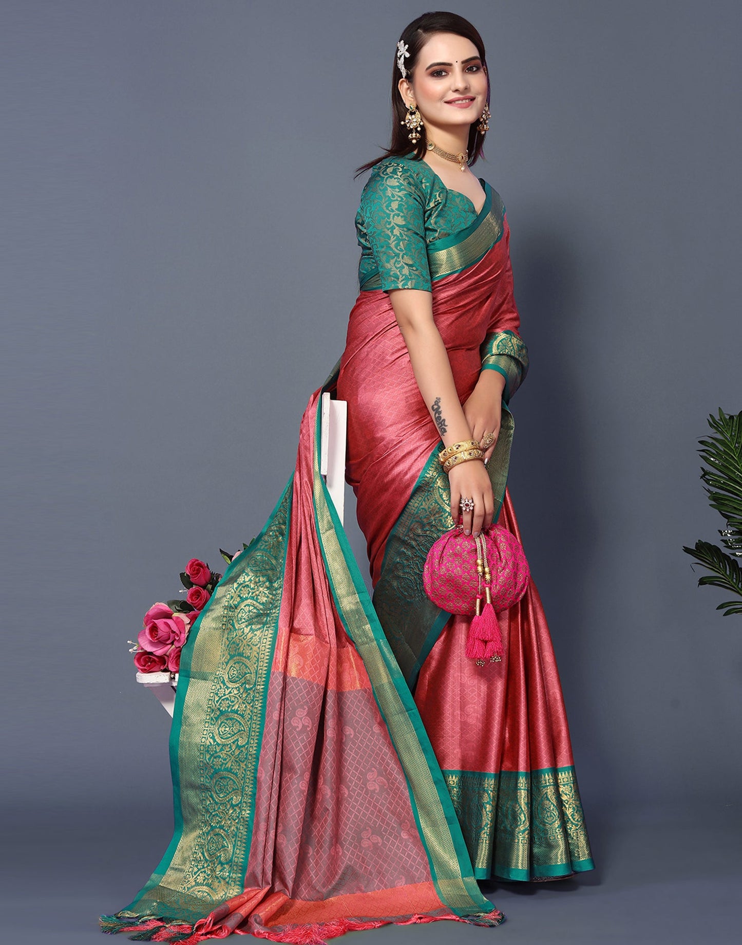 Pink Silk Weaving Saree