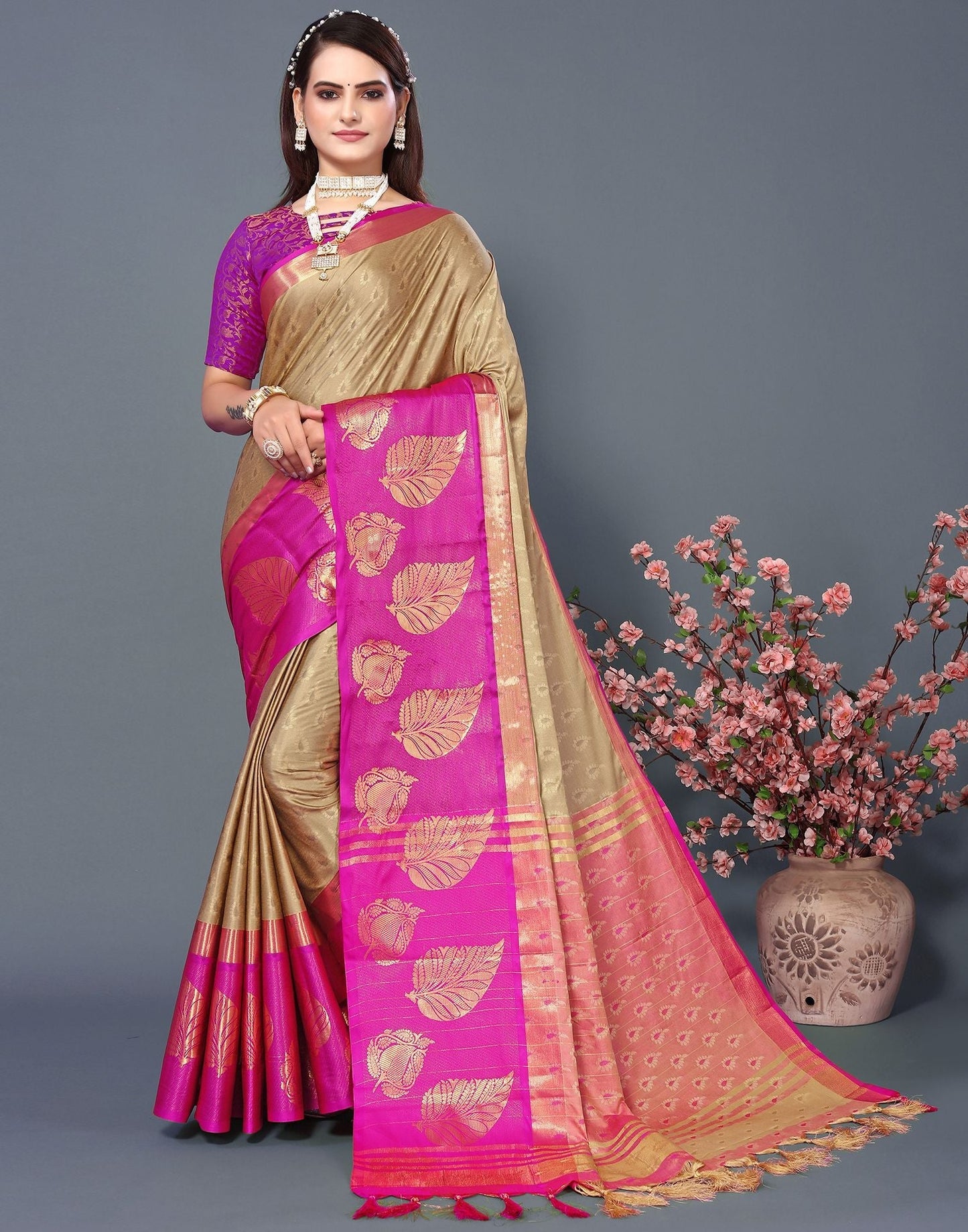 Beige Cotton Saree | Sudathi