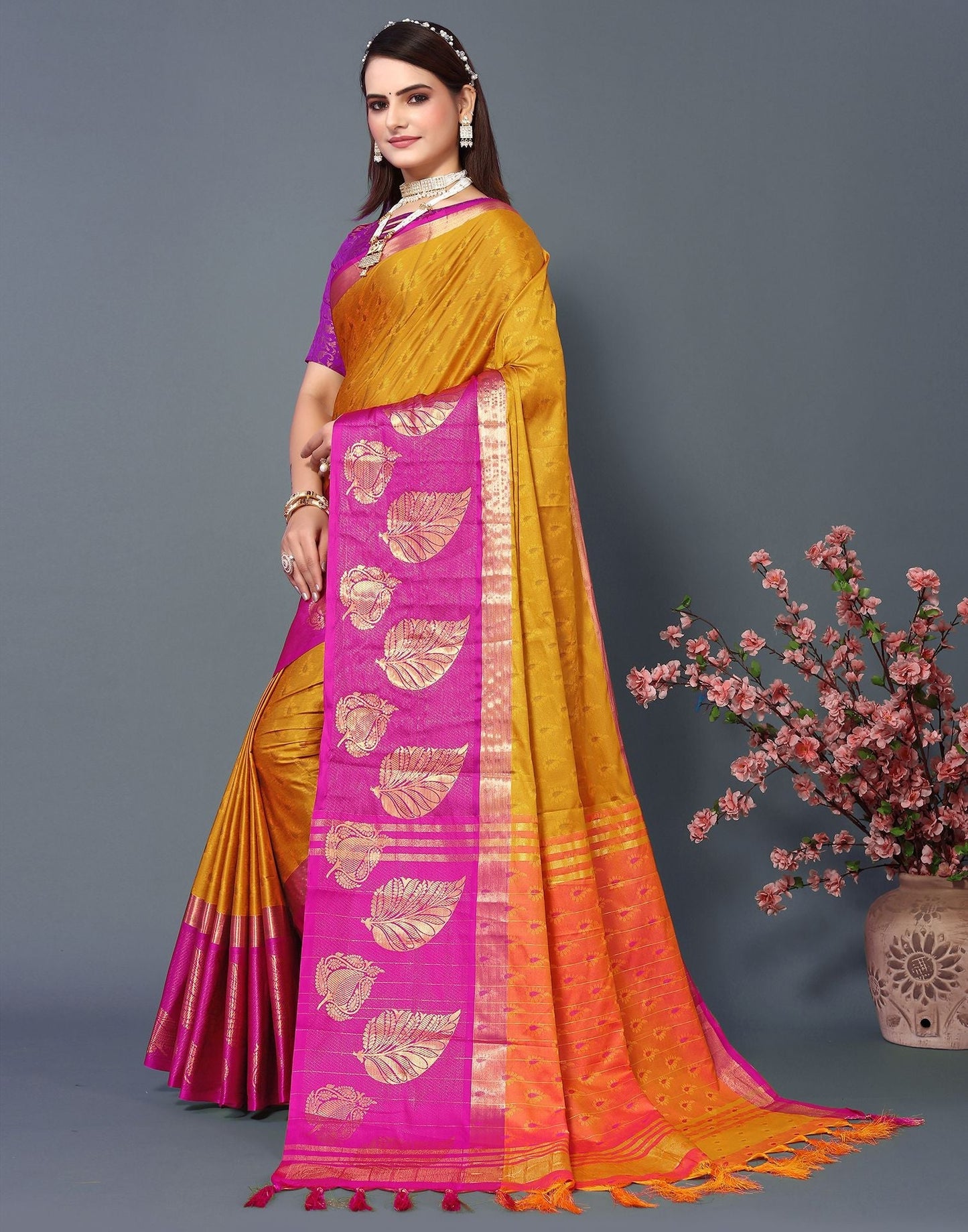 Turmeric Yellow Cotton Saree | Sudathi