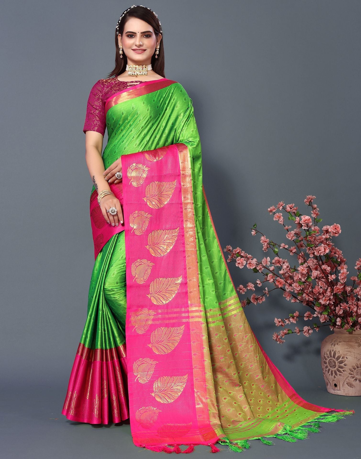 Green Cotton Saree | Sudathi