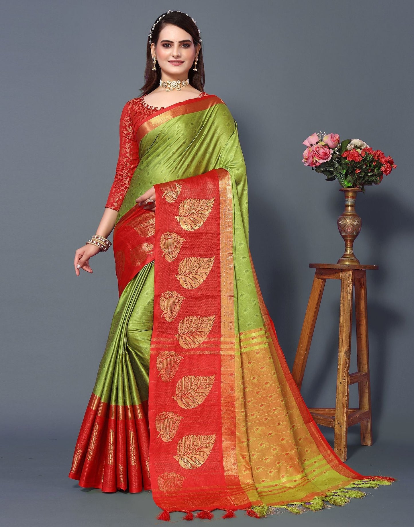 Olive Green Cotton Saree | Sudathi