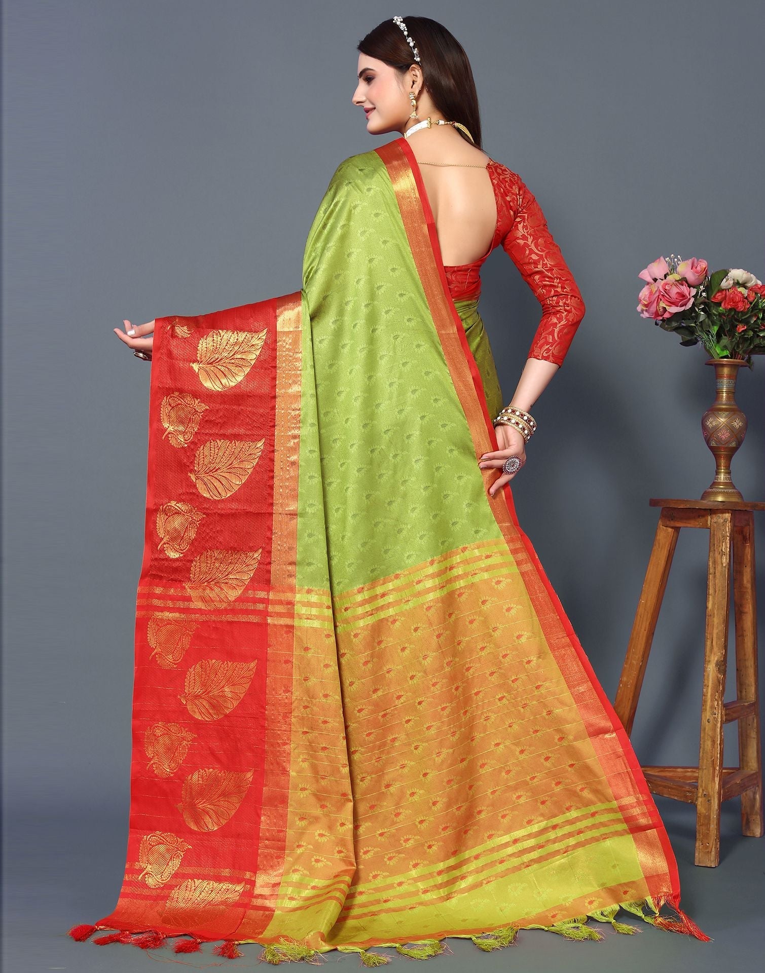 Olive Green Cotton Saree | Sudathi