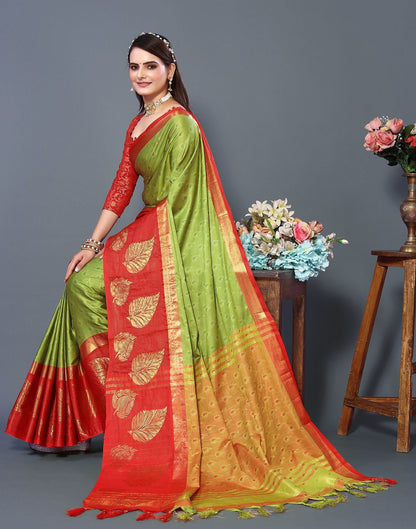 Olive Green Cotton Saree | Sudathi