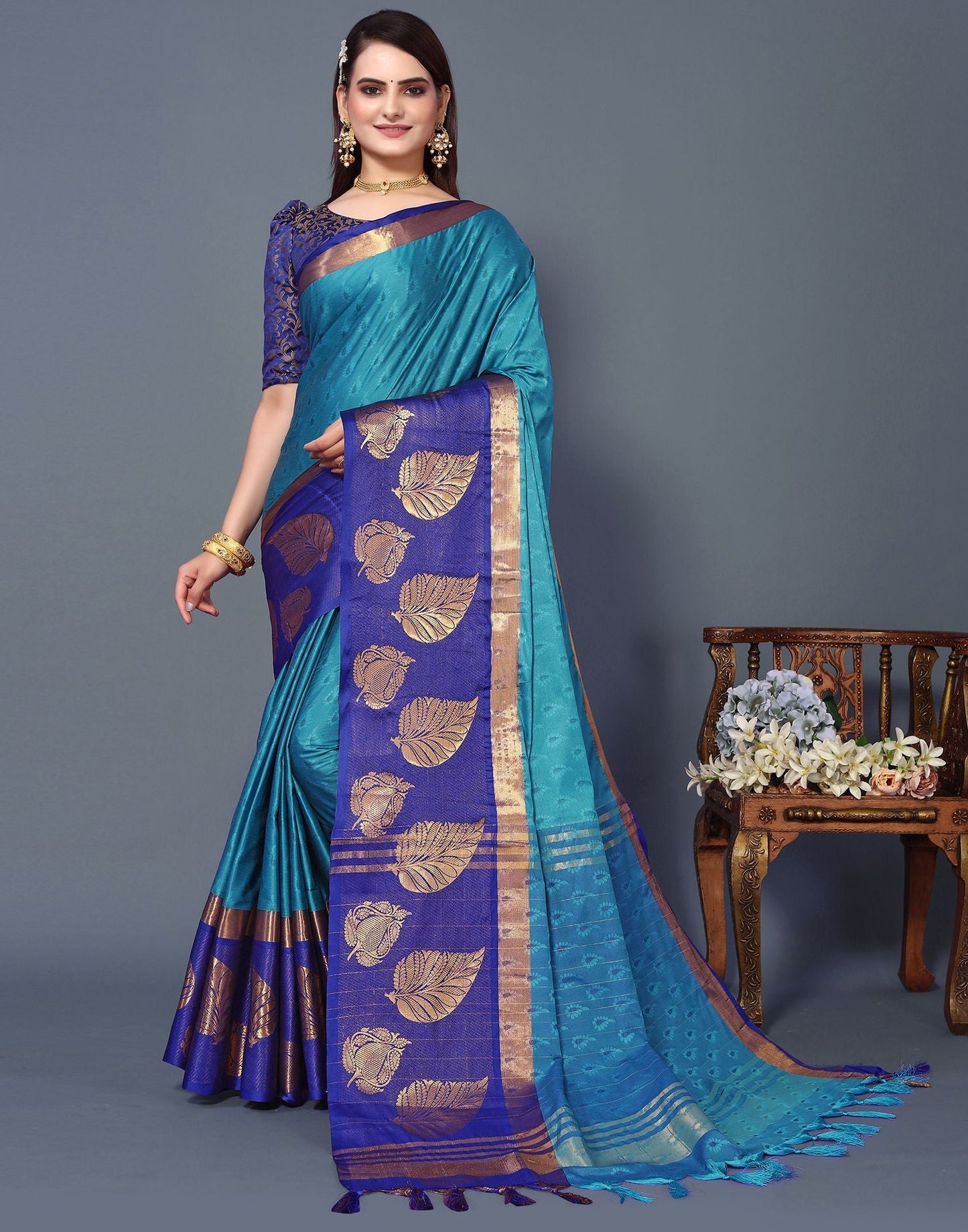 Sky Blue Cotton Saree | Sudathi