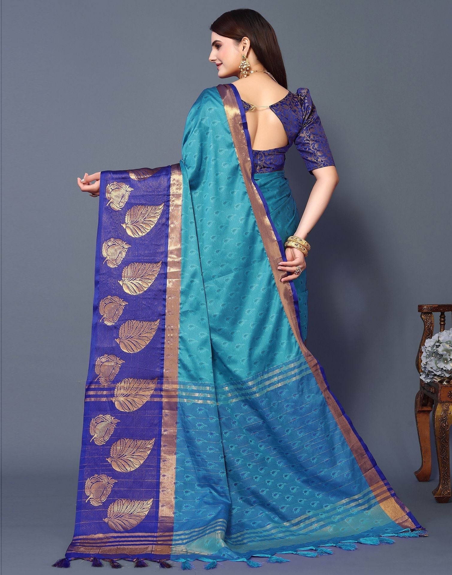 Sky Blue Cotton Saree | Sudathi