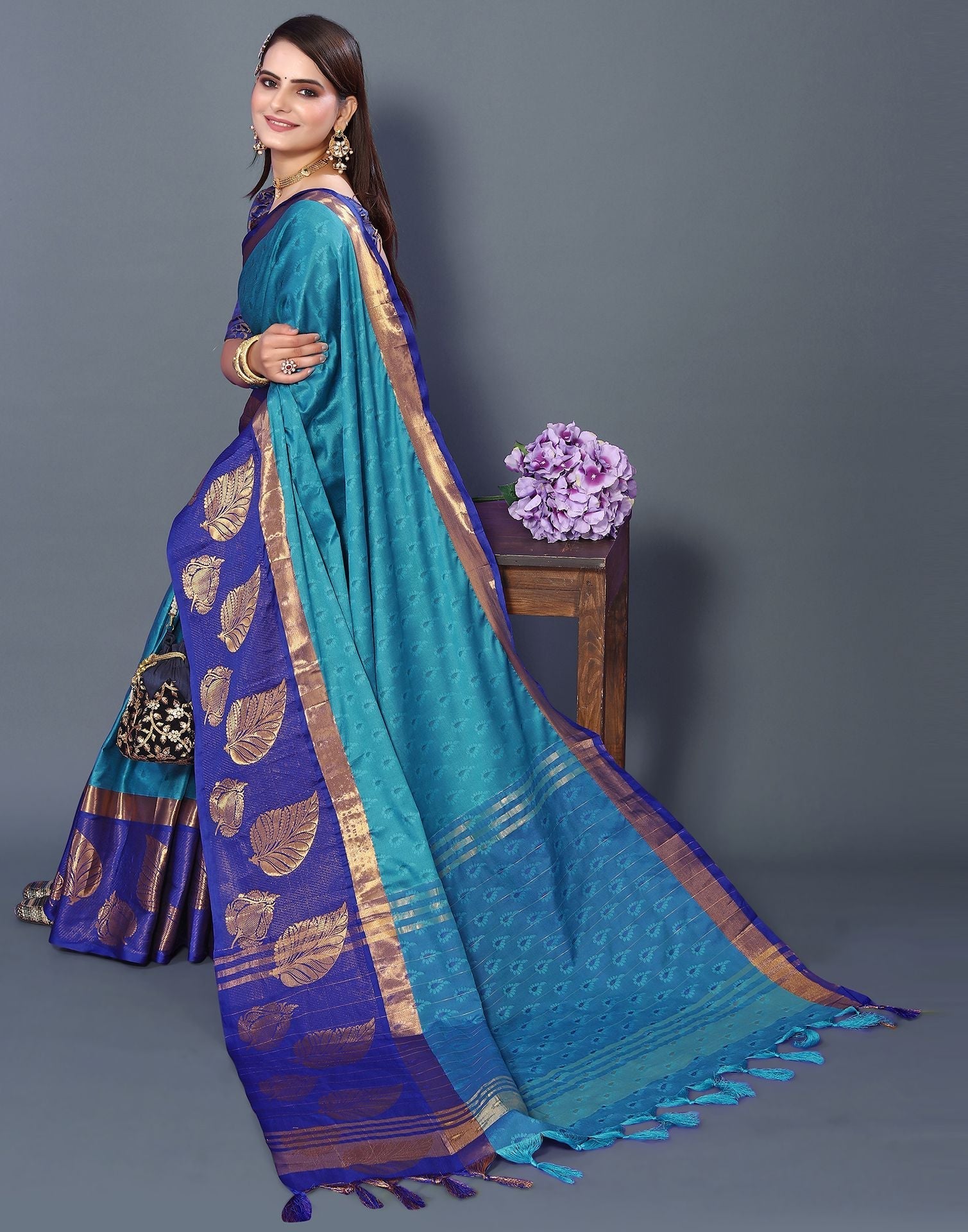 Sky Blue Cotton Saree | Sudathi