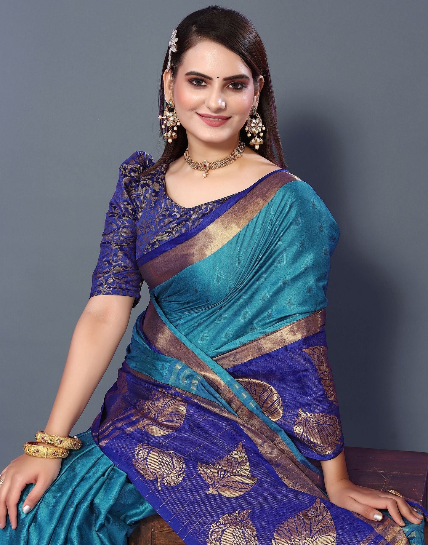 Sky Blue Cotton Saree | Sudathi