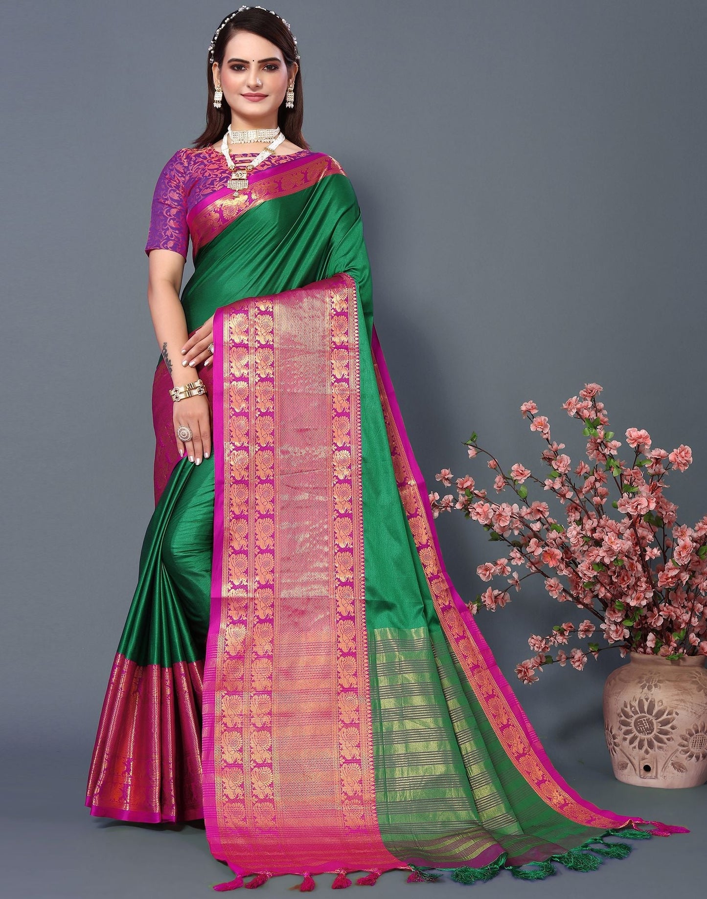 Green Cotton Saree | Sudathi