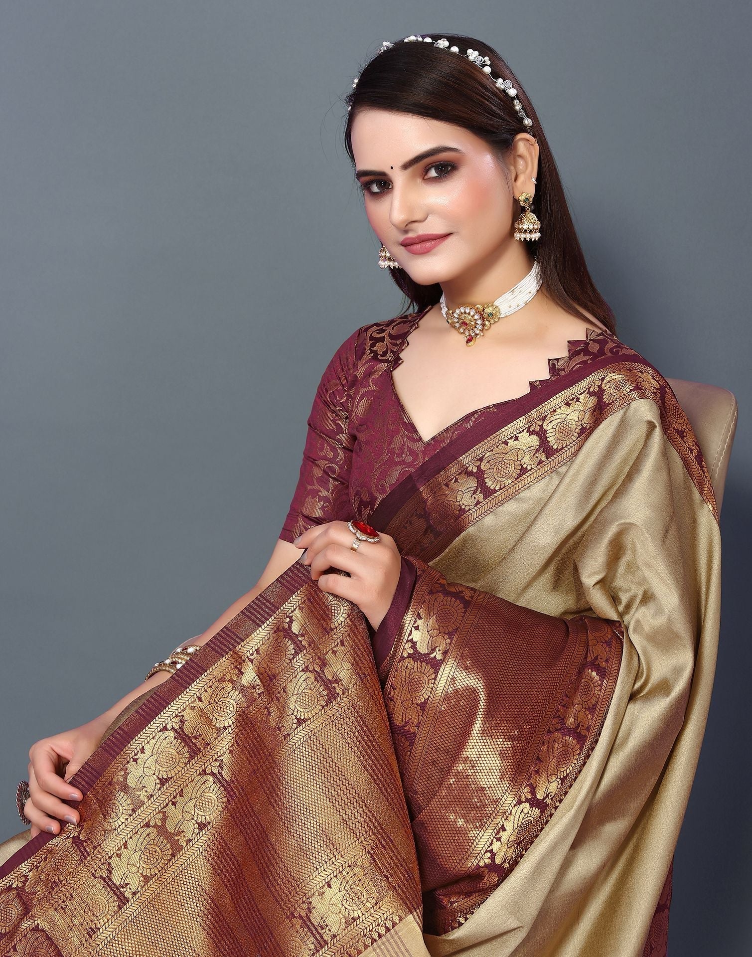 Beige Cotton Saree | Sudathi