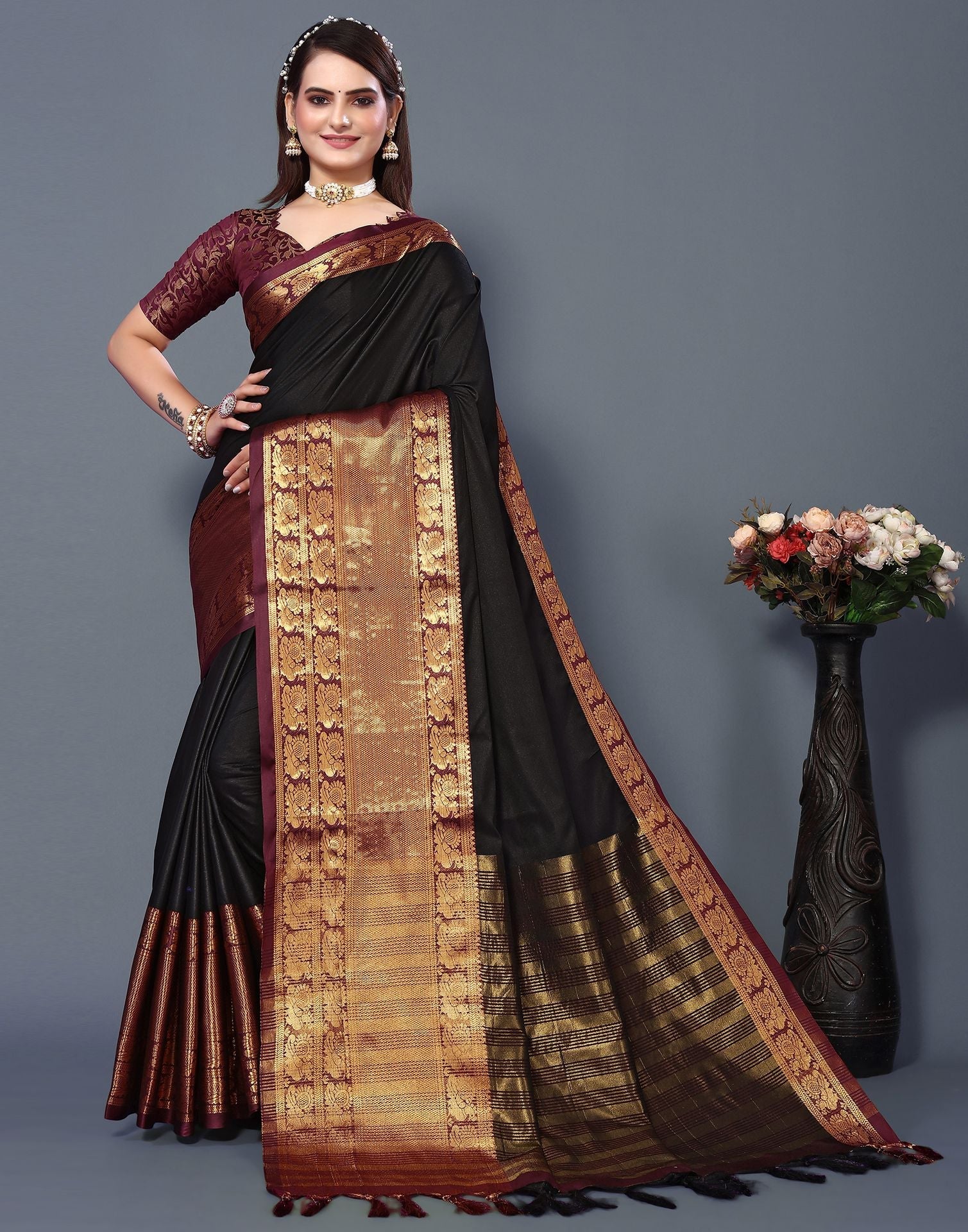 Black Cotton Saree | Sudathi