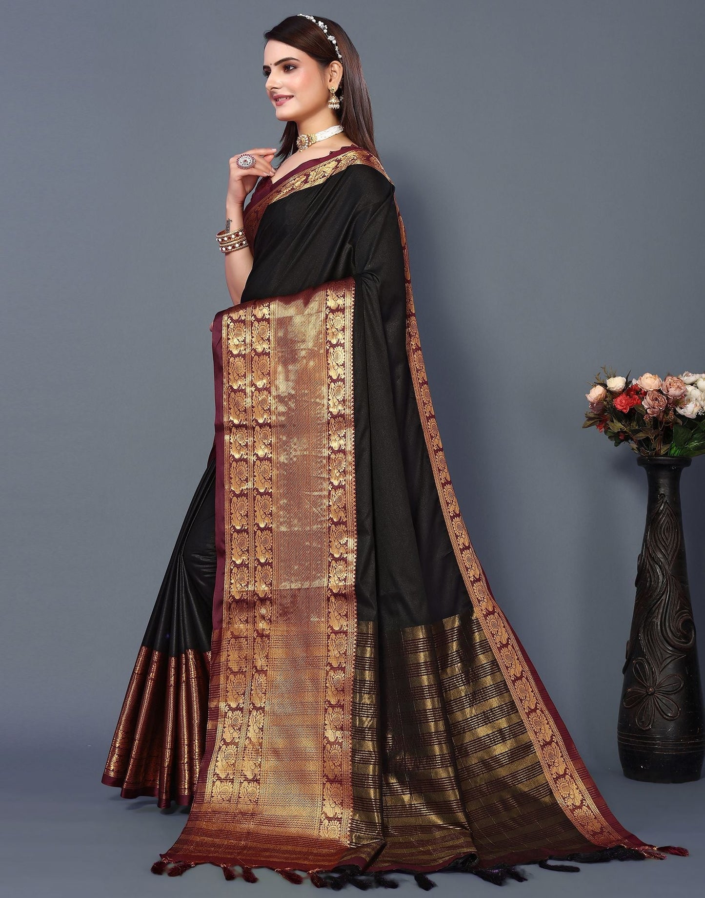 Black Cotton Saree | Sudathi