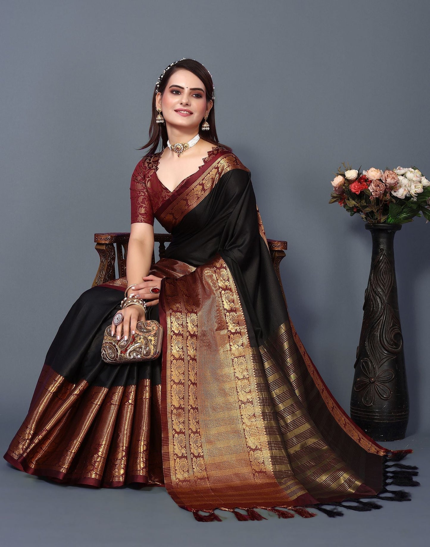 Black Cotton Saree | Sudathi