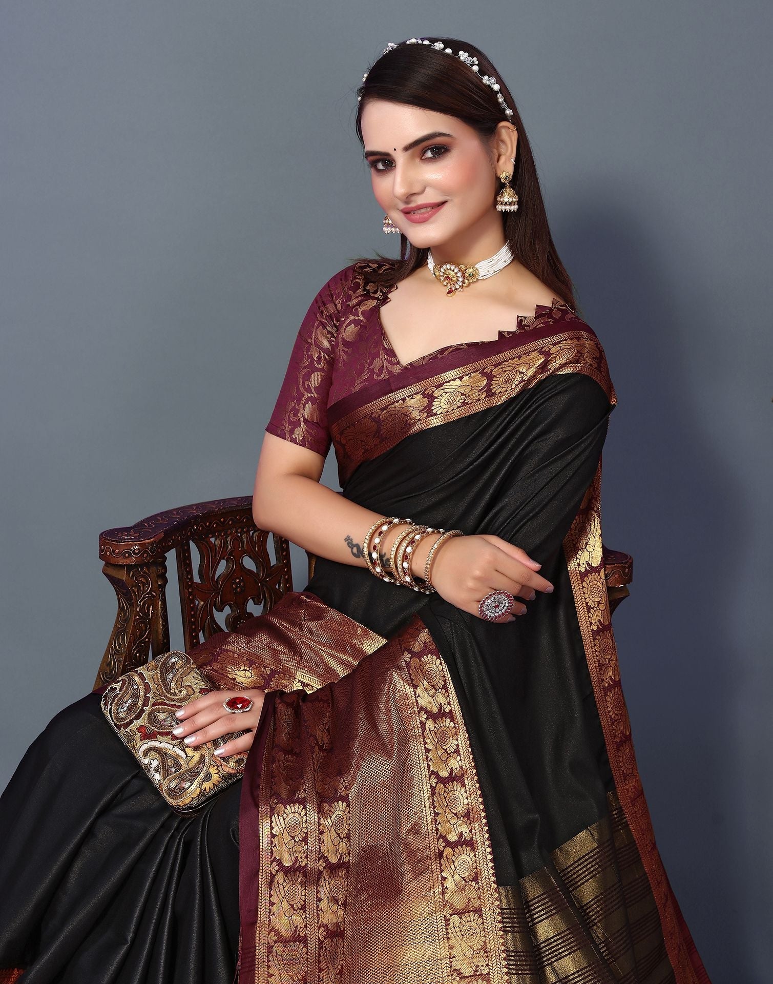 Black Cotton Saree | Sudathi