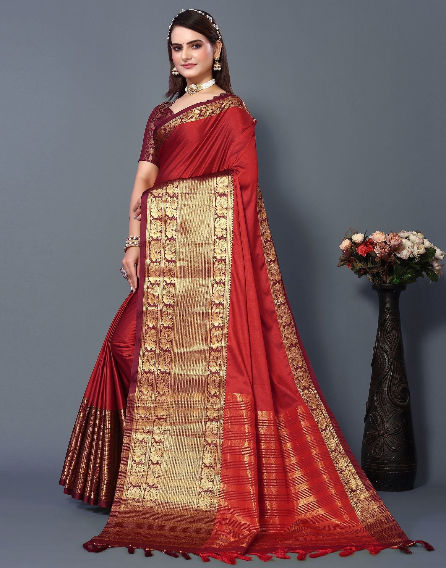 Red Cotton Saree | Sudathi
