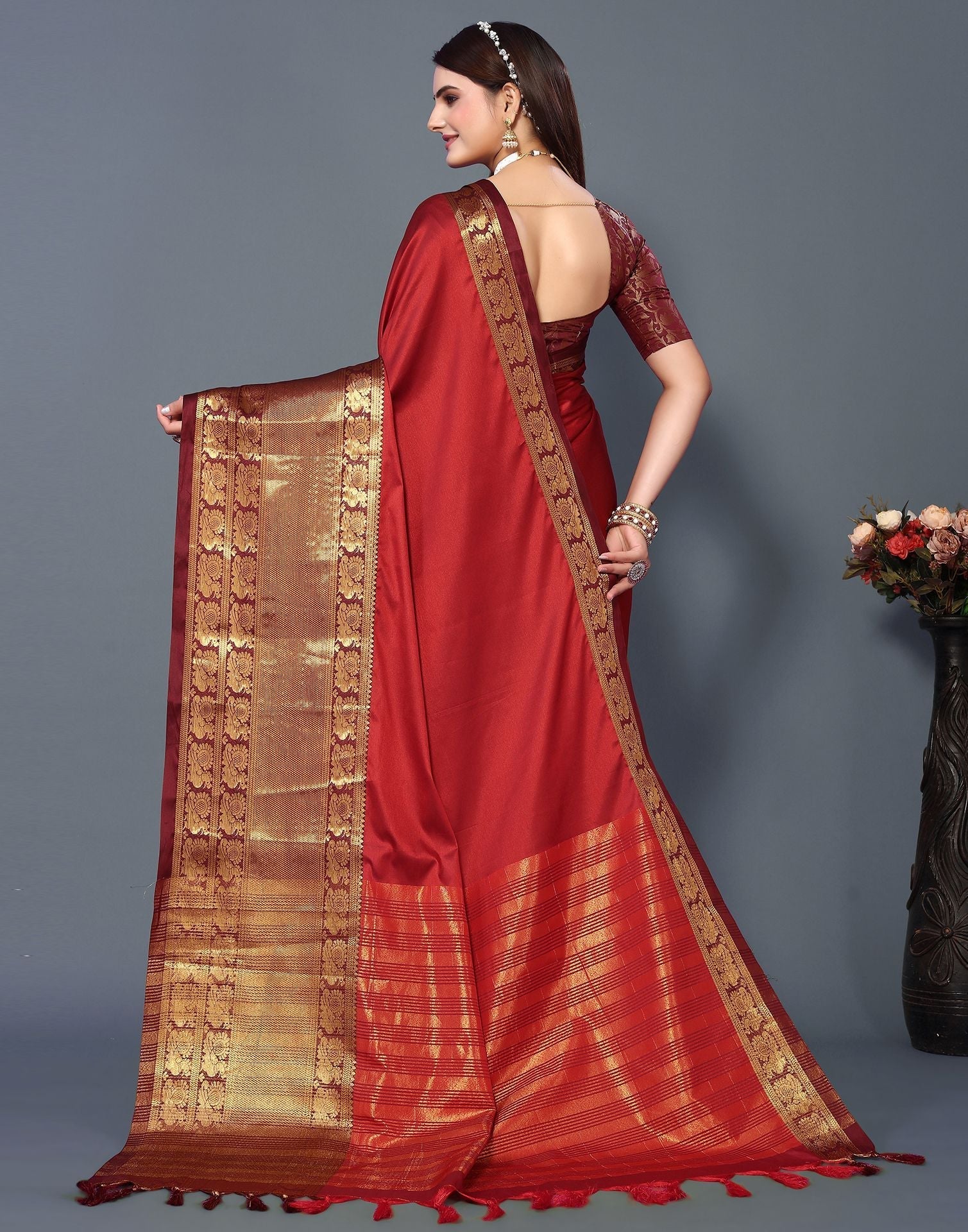 Red Cotton Saree | Sudathi