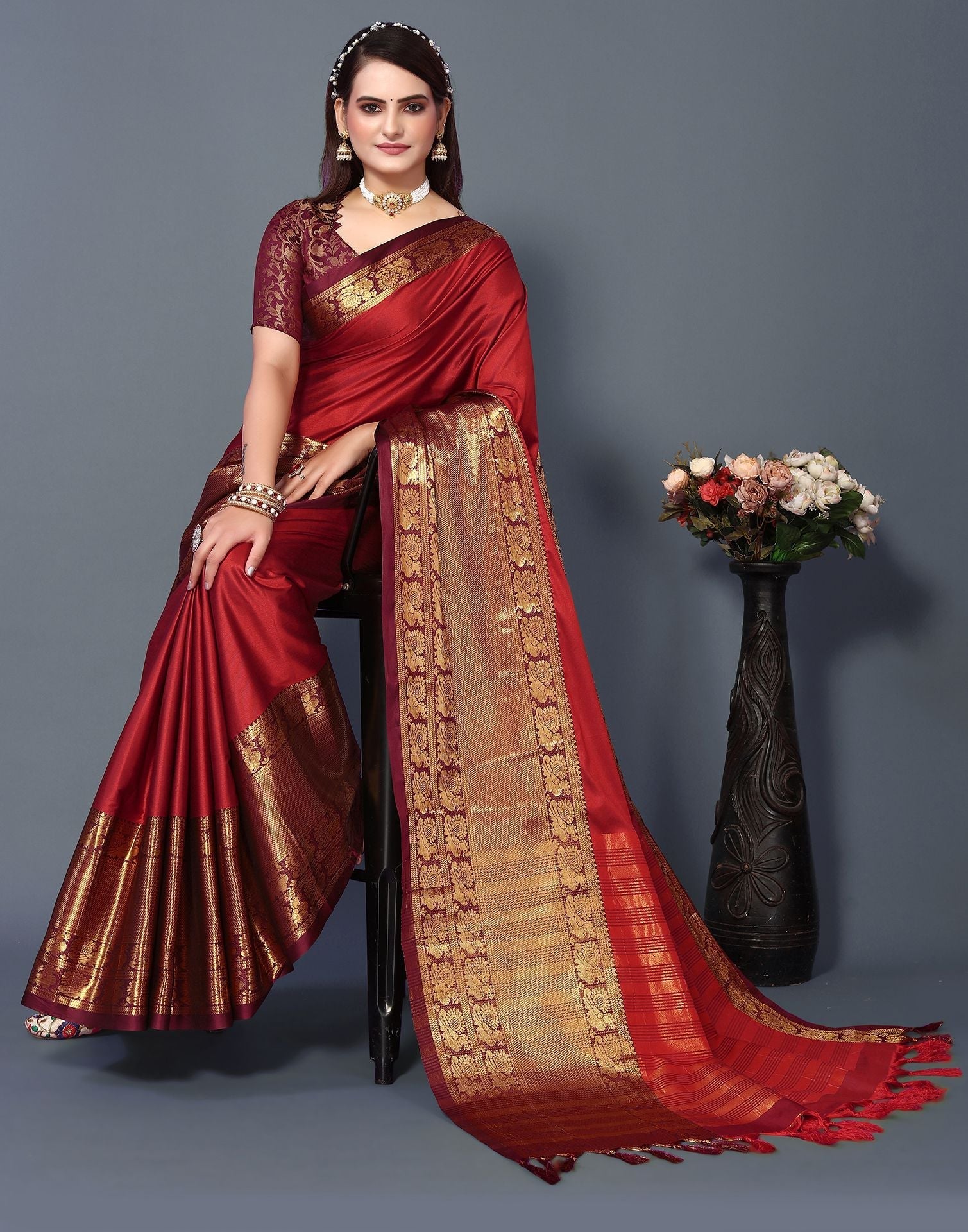 Red Cotton Saree | Sudathi