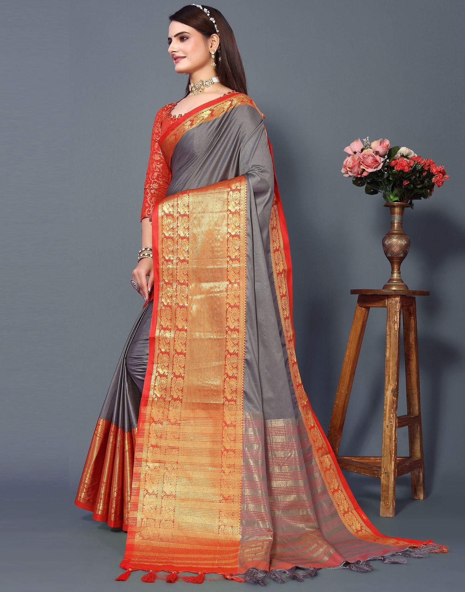 Grey Cotton Saree | Sudathi