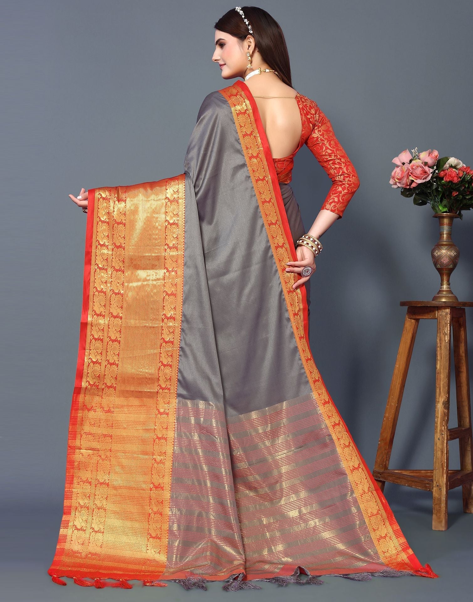 Grey Cotton Saree | Sudathi