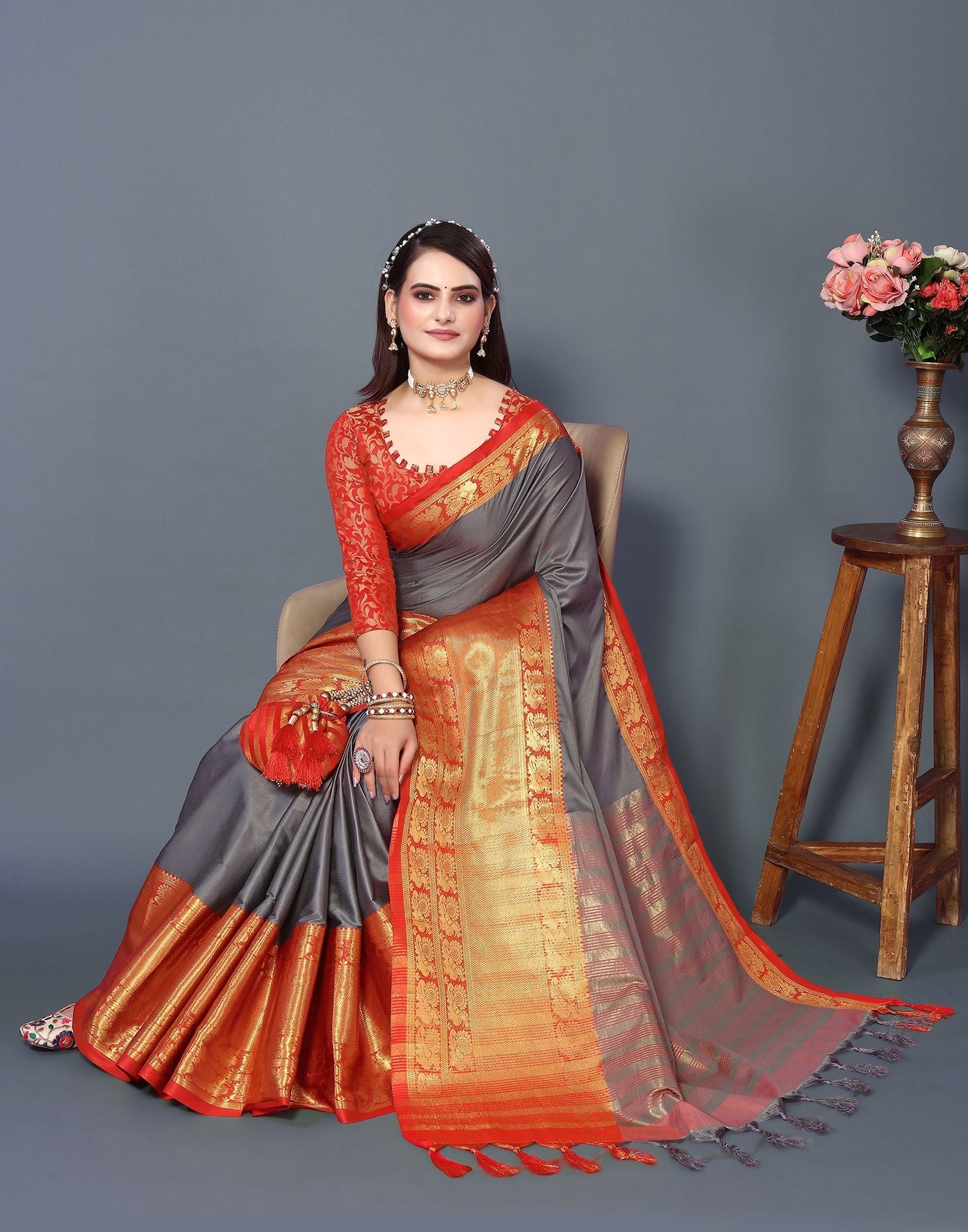 Grey Cotton Saree | Sudathi