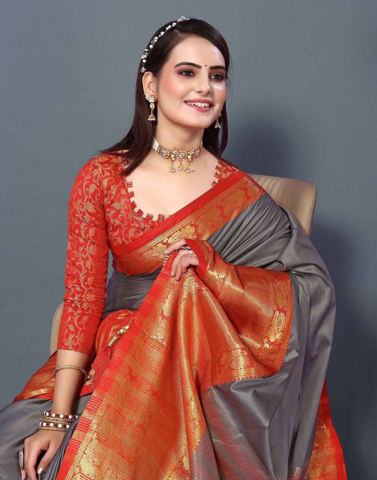 Grey Cotton Saree | Sudathi