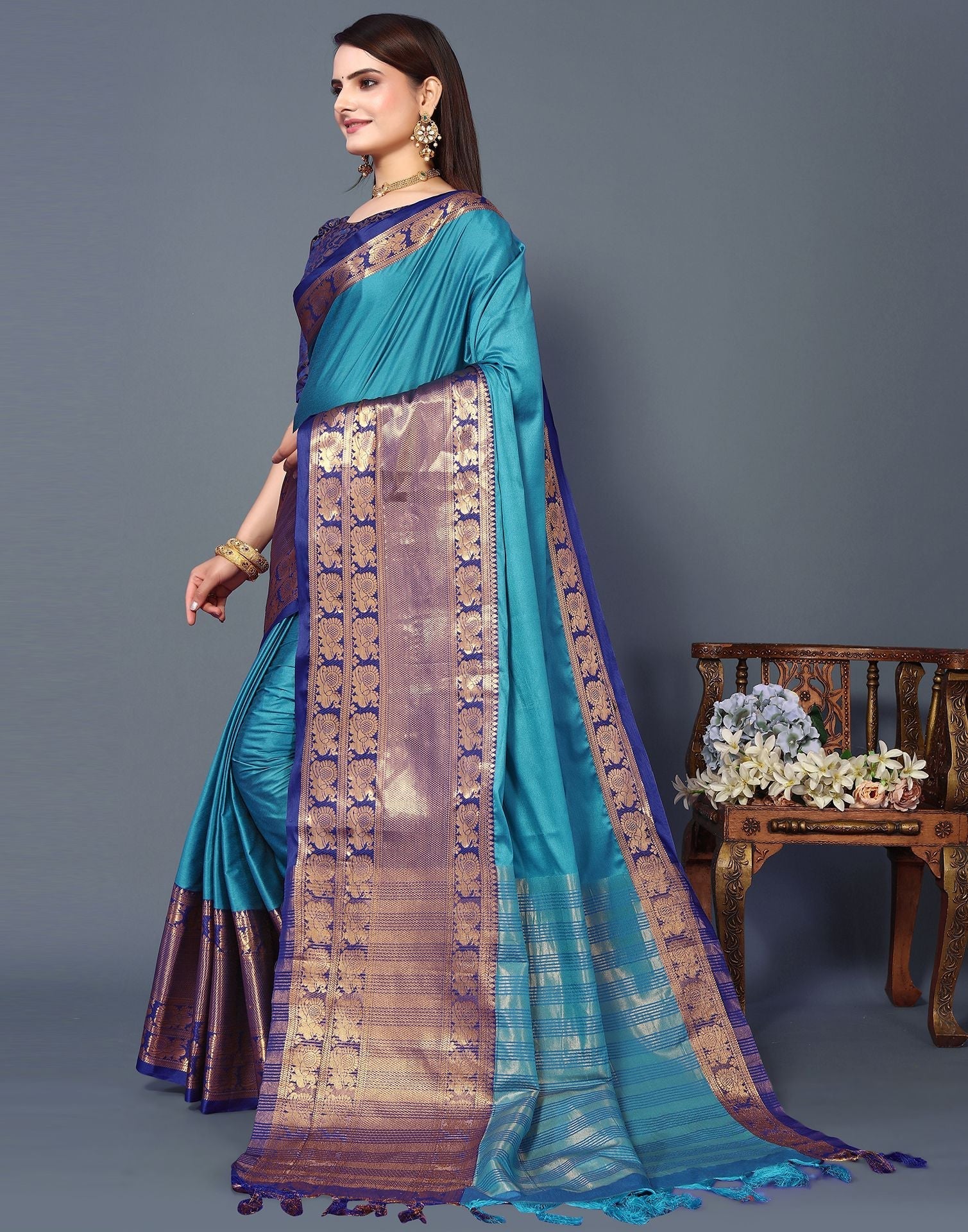 Sky Blue Cotton Saree | Sudathi