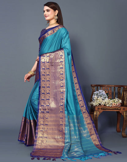 Sky Blue Cotton Saree | Sudathi