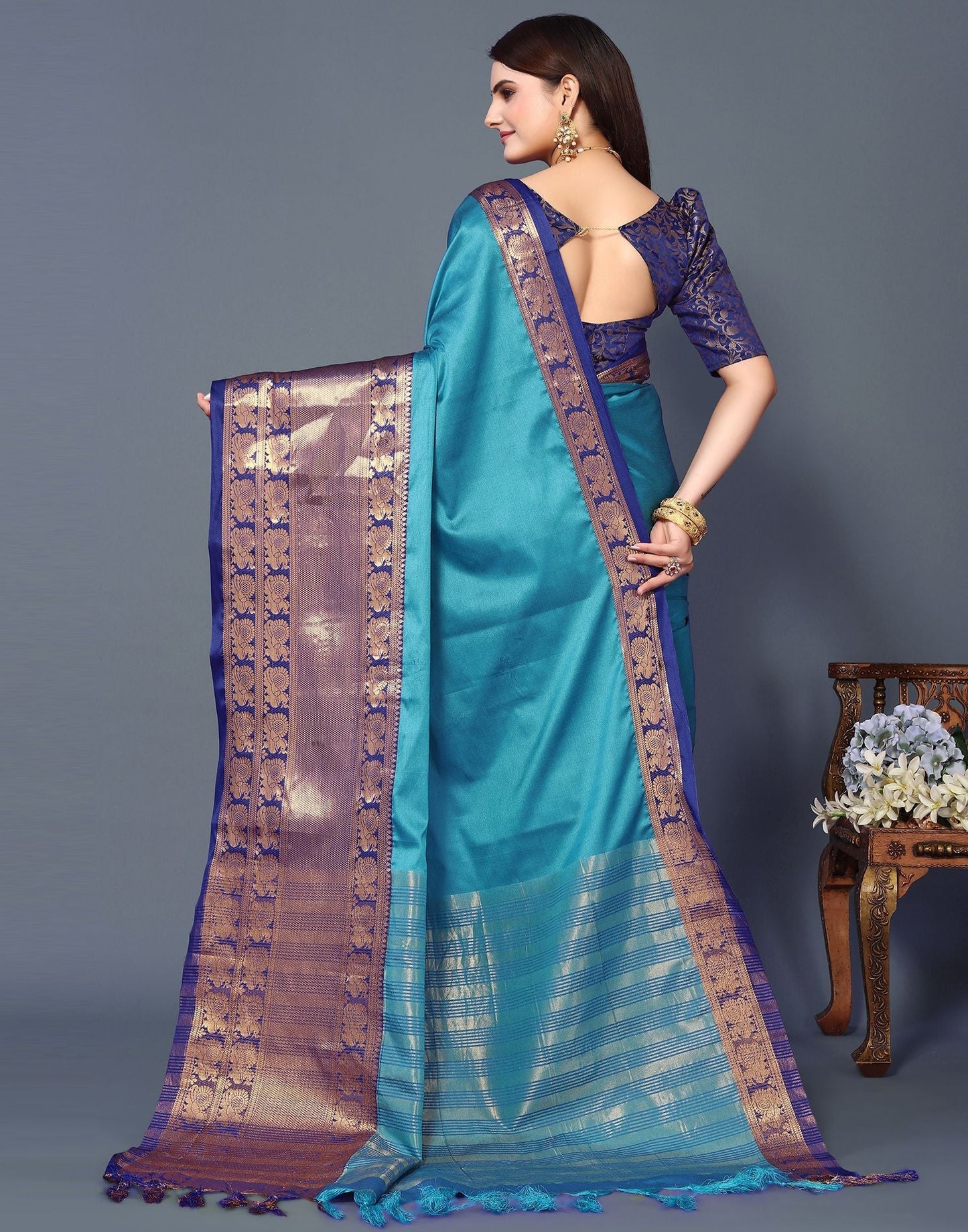 Sky Blue Cotton Saree | Sudathi