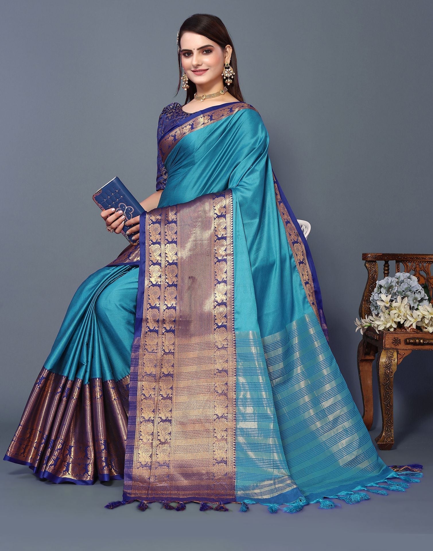 Sky Blue Cotton Saree | Sudathi