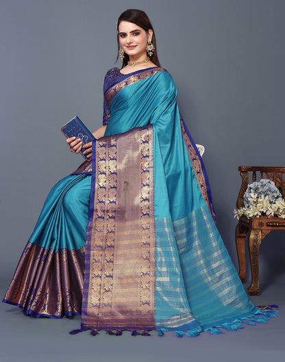 Sky Blue Cotton Saree | Sudathi