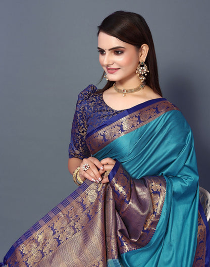Sky Blue Cotton Saree | Sudathi