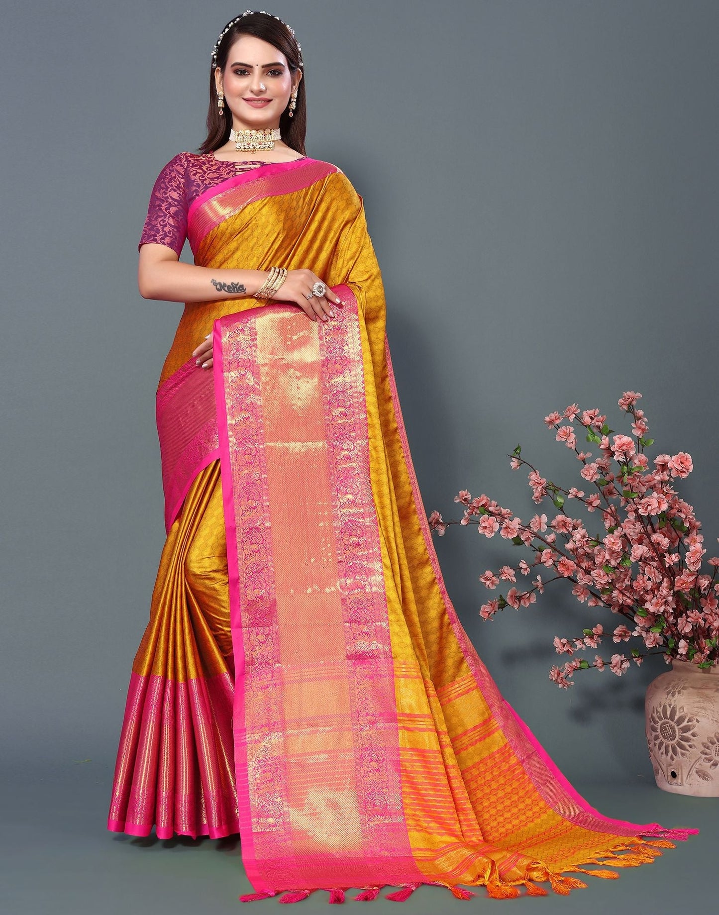 Mustard Yellow Cotton Saree | Sudathi